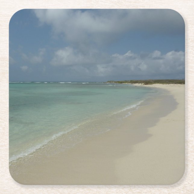 Aruban Beach II Beautiful Nature Scene Square Paper Coaster (Front)