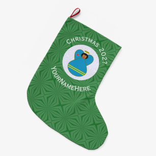 Aruban Flag Angel Christmas Personalised Large Christmas Stocking