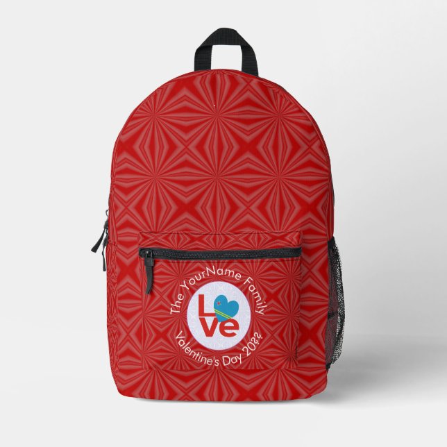 Aruban Flag Heart LOVE Red Personalised Text  Printed Backpack (Front)