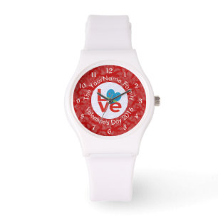 Aruban Flag Heart LOVE Red Personalised Text Watch