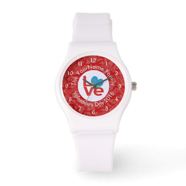 Aruban Flag Heart LOVE Red Personalised Text  Watch (Front)