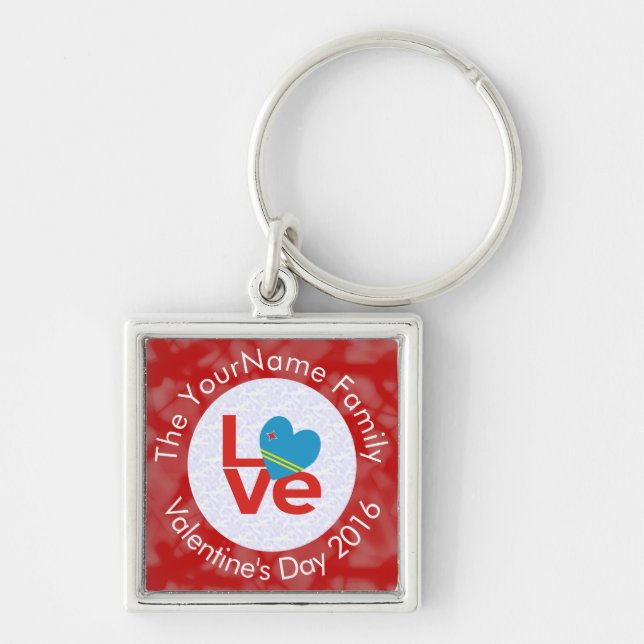 Aruban Red Letters LOVE Flag Personalized  Key Ring (Front)