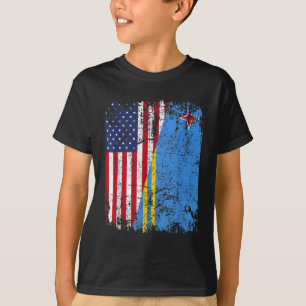 ARUBAN ROOTS Half American Flag ARUBA FLAG T-Shirt