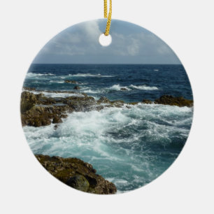 Aruba's Rocky Coast and Blue Ocean Ceramic Tree Decoration
