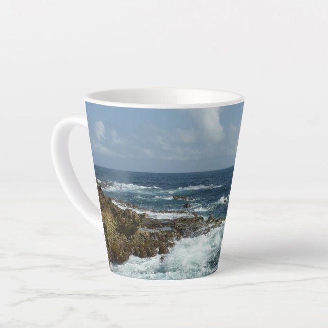 Aruba's Rocky Coast and Blue Ocean Latte Mug (Left Angle)