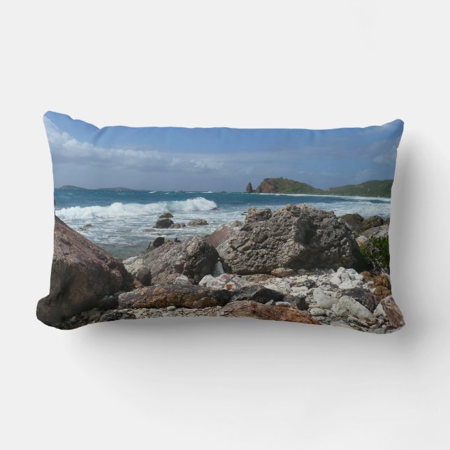 Aruba's Rocky Coast and Blue Ocean Lumbar Cushion (Front)