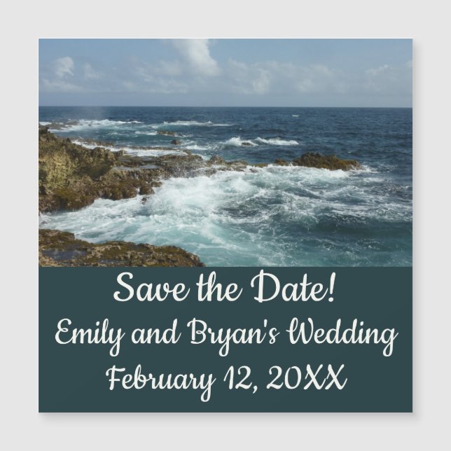 Aruba's Rocky Coast and Blue Ocean Save the Date (Front)