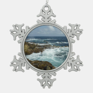 Aruba's Rocky Coast and Blue Ocean Snowflake Pewter Christmas Ornament