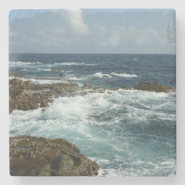 Aruba's Rocky Coast and Blue Ocean Stone Coaster (Front)