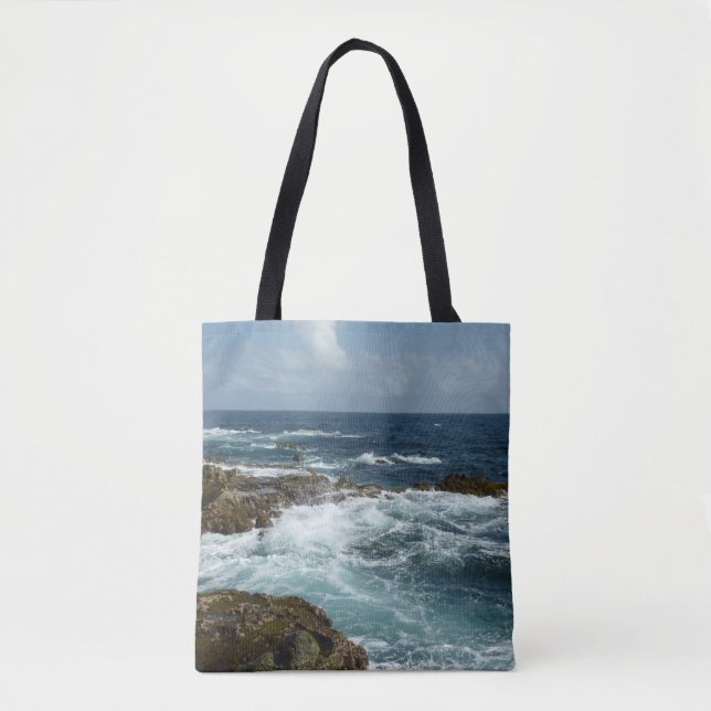 Aruba's Rocky Coast and Blue Ocean Tote Bag (Front)