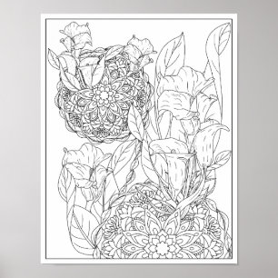 Arum Lilies and Leaves Mandala Adult Colouring Poster