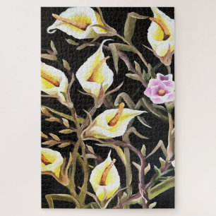 Arum Lily Artistic Floral Design On Black  Jigsaw Puzzle