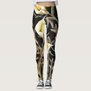 Arum Lily Artistic Floral Design On Black Leggings