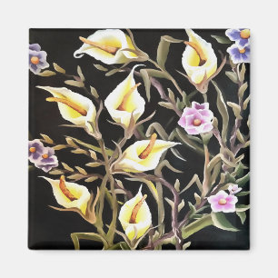 Arum Lily Artistic Floral Design On Black Magnet