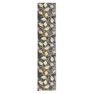 Arum Lily Artistic Floral Design On Black  Short Table Runner