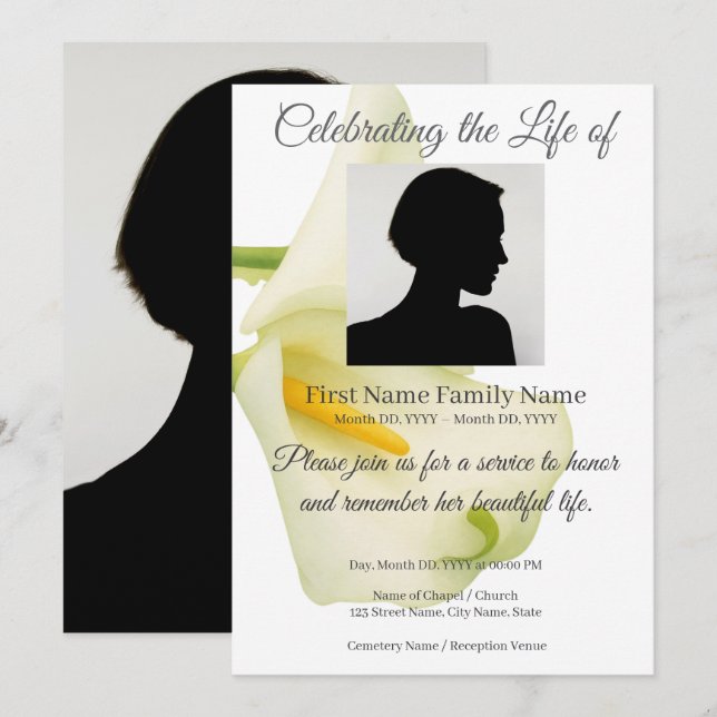 Arum Lily memorial invitation  (Front/Back)