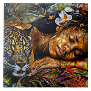 "Arumáya" Jaguar’s Bloom - Women In Amazonia Ceramic Tile