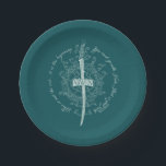 ARWEN™ Elven Sword Quote Paper Plate<br><div class="desc">Honor the strength and grace of Arwen™ with this striking Lord of the Rings™ design inspired by the Elves. Centered around an elegant Elven sword framed by intricate, flowing vinework, the artwork beautifully reflects her courage, devotion, and timeless spirit. The circular quote, “This is not the end… it is the...</div>