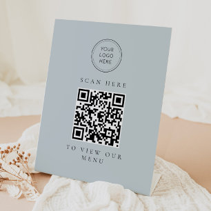 ARYA Modern Sage Green Business Menu QR Code Pedestal Sign
