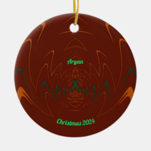 ARYAN ~ 3D CHRISTMAS Red Green Orange 2024 Ceramic Ornament
