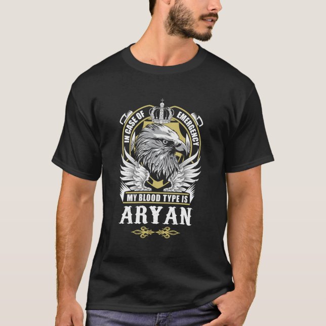 Aryan Name T Shirt - In Case Of Emergency My Blood (Front)