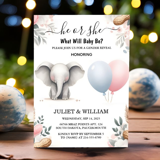 As Big Zoo Baby White Elephant Birth Gender Reveal Invitation (Creator Uploaded)