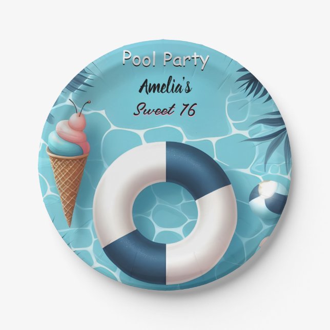 As Boy Fun Teen Adult Pool Party Sweet 16 Birthday Paper Plate (Front)