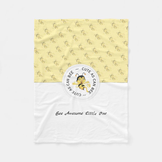 As Cute As Can Bee Cartoon | Personalised Monogram Fleece Blanket (Front)