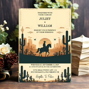 As Desert Rodeo Retro Horse Rustic Western Wedding Invitation