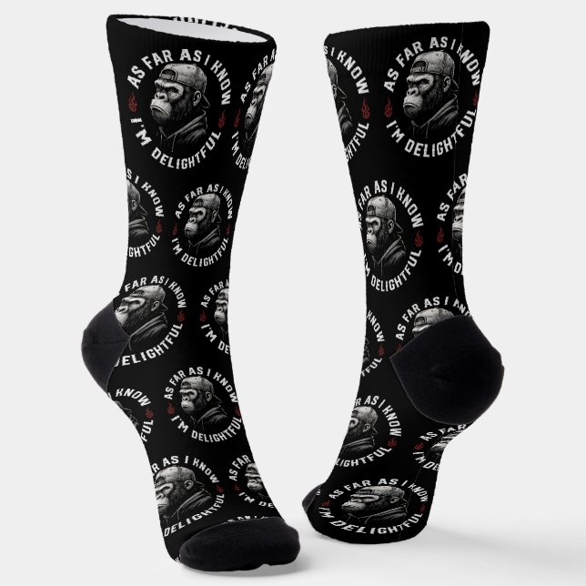 As Far As I Know I'm Delightful Funny Monkey Socks (Angled)
