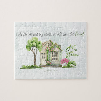 As For Me and My House Bible Verse Watercolor Jigsaw Puzzle