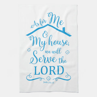 "As for me and My House" Kitchen Tea Towel (Blue)