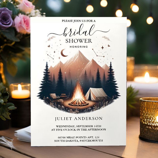 As Forest Wood Sky Tree Fire Camping Bridal Shower Invitation (Creator Uploaded)