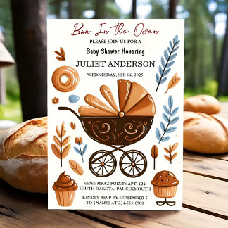 As Fun Retro Boho Cake Bun In The Oven Baby Shower Invitation