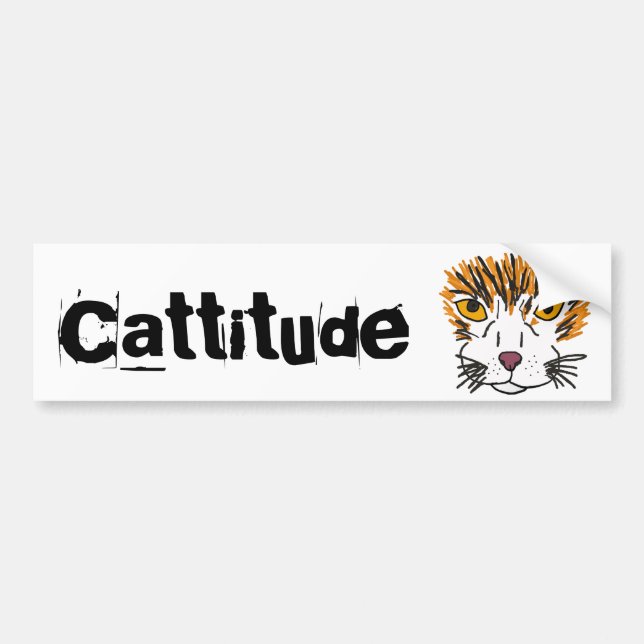 AS- Funny Cat Cartoon Cattitude Bumper Sticker (Front)