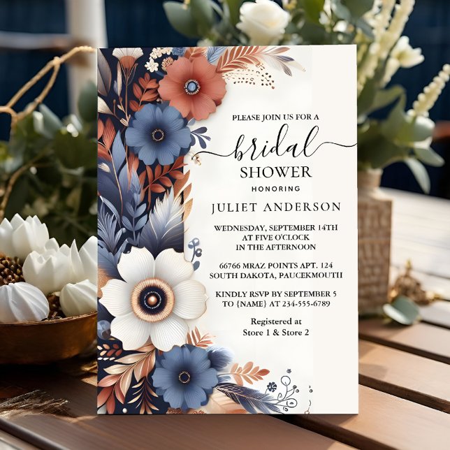 As Hydrangea Metallic Pure Navy Blue Bridal Shower Invitation (Creator Uploaded)