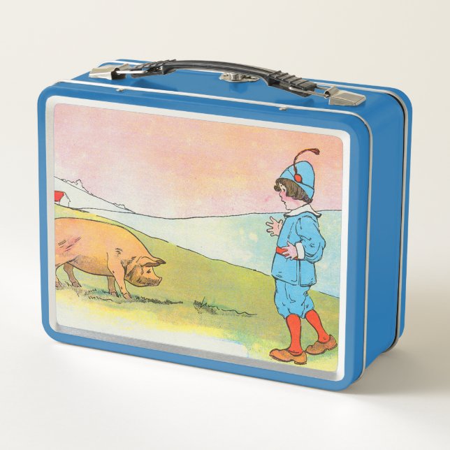 As I Went to Bonner I Met a Pig - Nursery Rhyme Metal Lunch Box (Back)