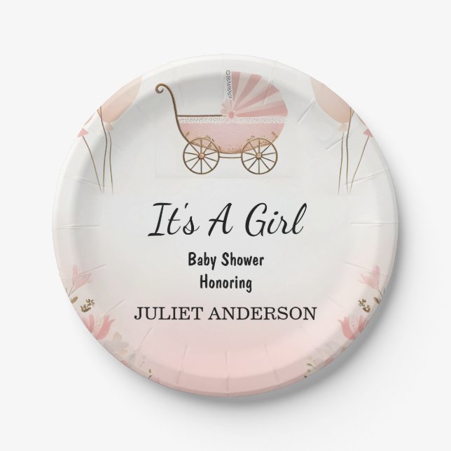 As Rose Boho Gold Mum Chic Spring Baby Girl Shower Paper Plate (Front)