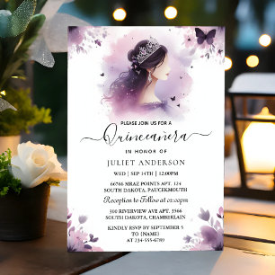 As Royal Gold Tiara Lilac Light Purple Quinceanera Invitation