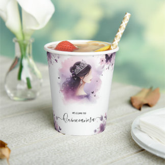 As Royal Gold Tiara Lilac Light Purple Quinceanera Paper Cups