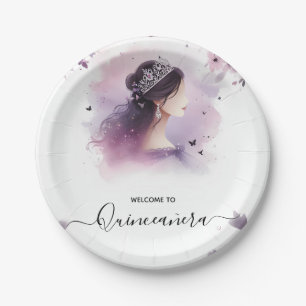 As Royal Gold Tiara Lilac Light Purple Quinceanera Paper Plate