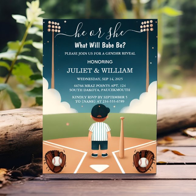 As Team Ball Game Pitch Fun Baseball Gender Reveal Invitation (Creator Uploaded)
