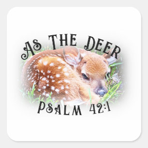 As The Deer Psalm 42:1 Bible Verse Cute Baby Fawn Square Sticker