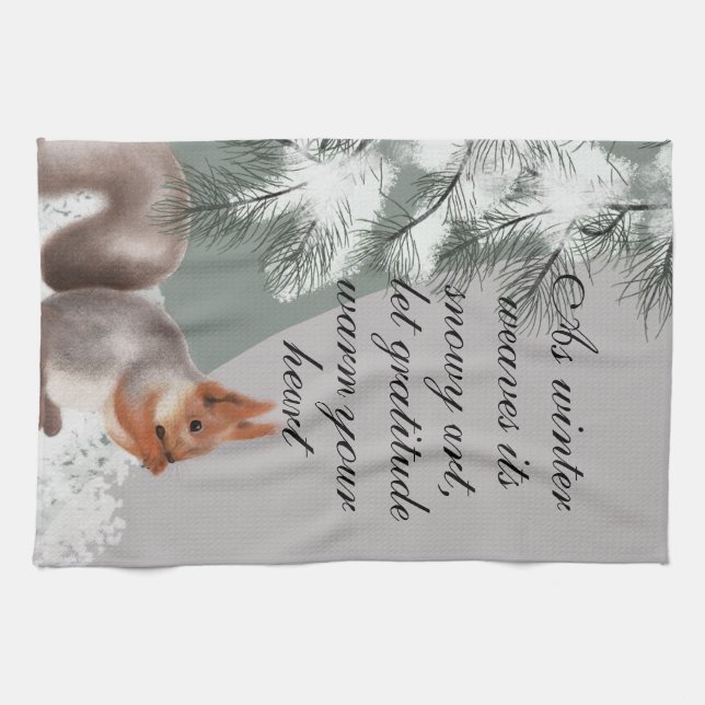 As winter weaves its snowy art, let gratitude warm tea towel (Horizontal)