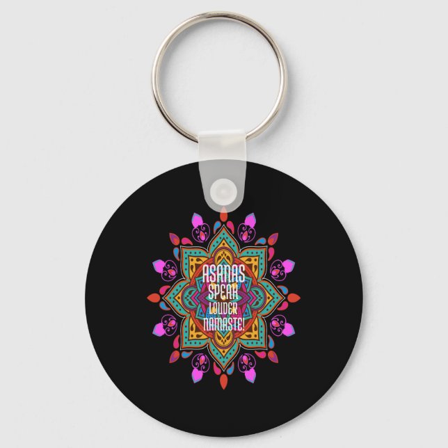 Asanas Flow Stronger With Vibrant Mandala Namaste  Key Ring (Front)