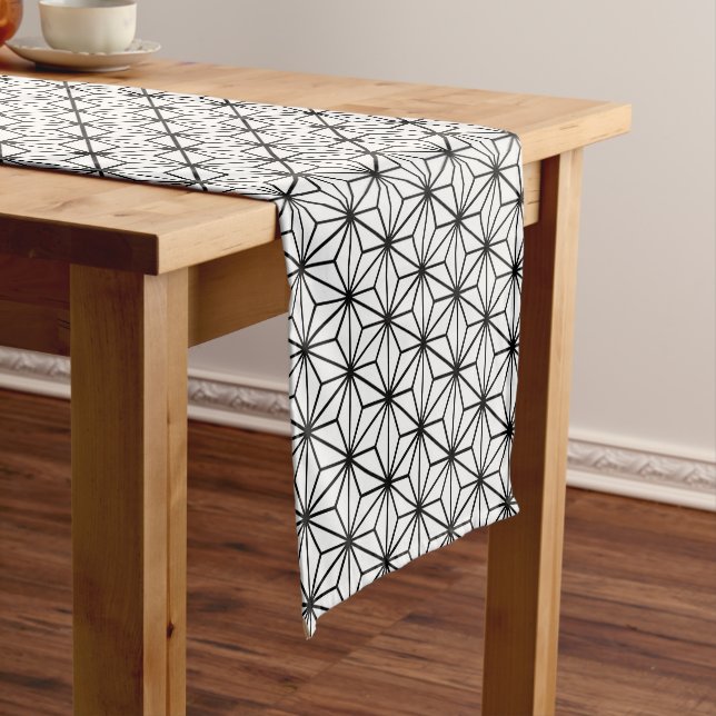 Asanoha Black And White Japanese Geometric Pattern Short Table Runner (In Situ)