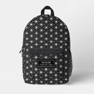 Asanoha Black and White Pattern Printed Backpack