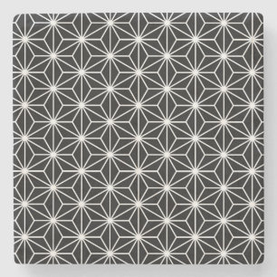Asanoha Black and White Pattern Stone Coaster