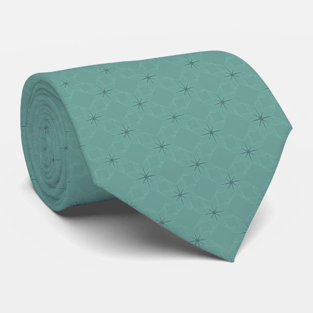 Asanoha Floral Pattern | Muted Teal Tie (Rolled)