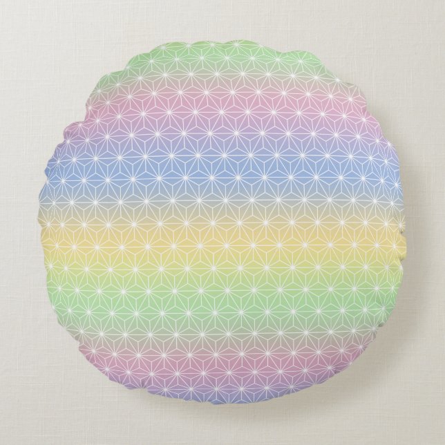 Asanoha Geometric Pattern Serene Colour Gradients Round Cushion (Front)